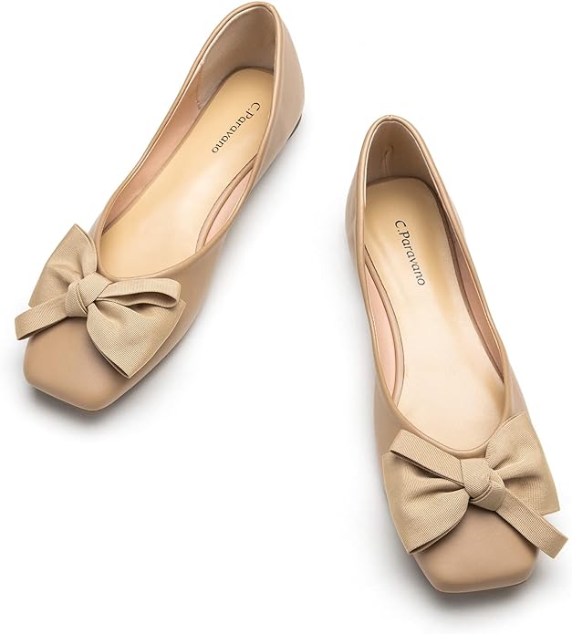 C.Paravano Women's Flats | Square Toe Shoes for Women | Leather Flat Shoes for Women | Slip On Ballet Flats