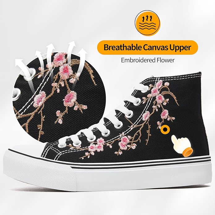 ZGR Womens High Top Canvas Sneakers,Lace-up Canvas Shoes,Casual Tennis Walking Shoes
